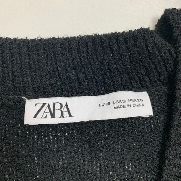Zara Sweater Dress Women S Small Black V Neck Acrylic Nylon Blend Knit Oversized - Picture 10 of 16